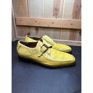 Marco Vicci Yellow Ostrich & Croc Leather Monk Strap Dress Shoes Size 8.5